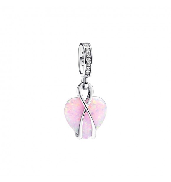 PANDORA 793202C01 Colgante de plata de ley con forma de corazón de mamá, ópalo rosa creado en laboratorio y circonita cúbica transparente Pandora Moments CYCLEC2024