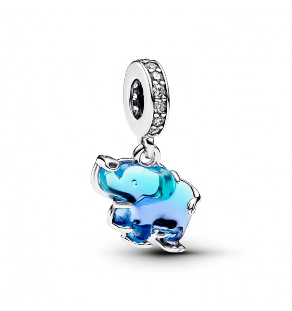 PANDORA 793339C01 Colgante de elefante de plata de primera ley con circonita cúbica transparente y cristal de Murano degradado en azul y morado.