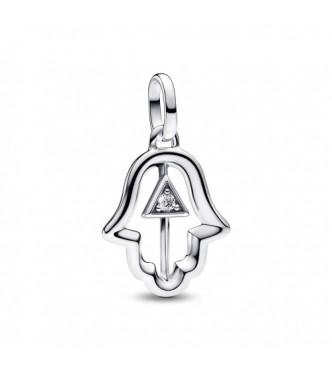 PANDORA 793411C01 Medallón de mano de Hamsa en plata de ley con circonita cúbica transparente