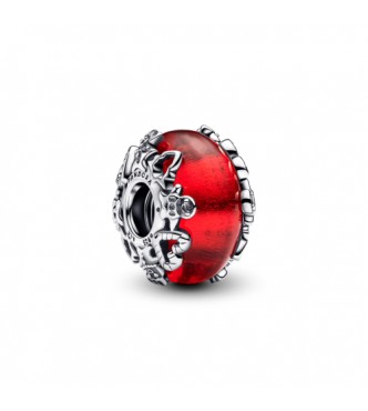 Charm de plata de ley con motivos navideños con cristal de Murano rojo y lámina dorada