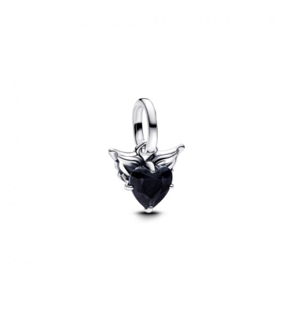 PANDORA 793626C01 Mini colgante de plata de ley con forma de corazón alado y cristal negro