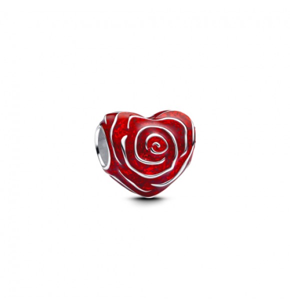 PANDORA 793673C01 Dije de plata de ley con forma de corazón y rosa con esmalte rojo