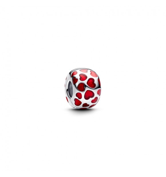 PANDORA 793679C01 Clip de plata de ley con forma de corazón y esmalte rojo transparente