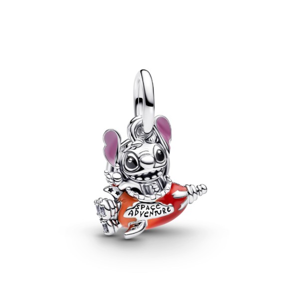 PANDORA 793742C01 Disney Stitch rocket sterling silver double dangle with clear cubic zirconia,
 purple, black, red and orange enamel