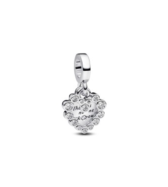 PANDORA 793765C01 Colgante doble de corazón de plata de ley con circonitas cúbicas transparentes y resina transparente.