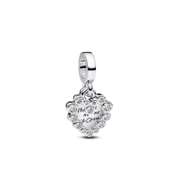 PANDORA 793765C01 Colgante doble de corazón de plata de ley con circonitas cúbicas transparentes y resina transparente.