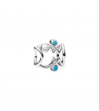 PANDORA 793819C01 Fish sterling silver charm with shimmering white and turquoise enamel