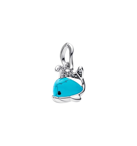 PANDORA 793822C01 Whale sterling silver dangle with clear cubic zirconia,
 imitation turquoise and black enamel