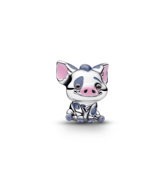 793843C01 Disney Moana Pua the pig sterling silver charm with pink,
 grey and brown enamel