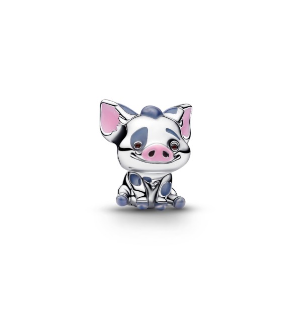 793843C01 Disney Moana Pua the pig sterling silver charm with pink,
 grey and brown enamel