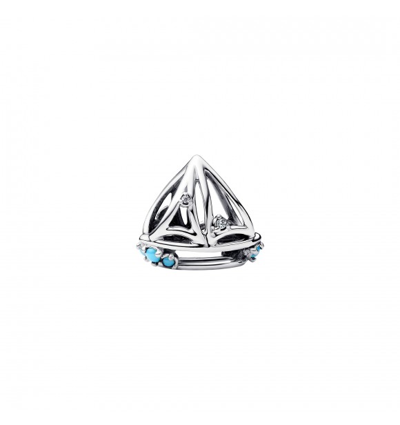 PANDORA 793905C01 Sailboat sterling silver charm with clear cubic zirconia and capri blue crystal