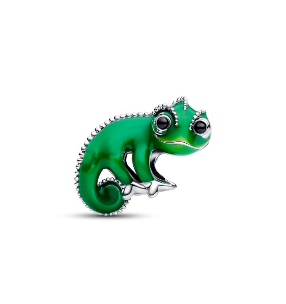 PANDORA Disney Tangled Pascal sterling silver charm with black crystal and color-changing green enamel