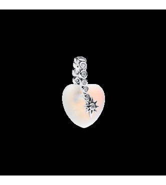 PANDORA 794143C01 Colgante de corazón de plata de ley con circonita cúbica transparente y cristal iridiscente de piedra lunar.