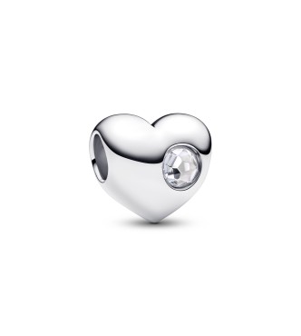 794161C04 Engravable heart sterling silver charm with clear cubic zirconia