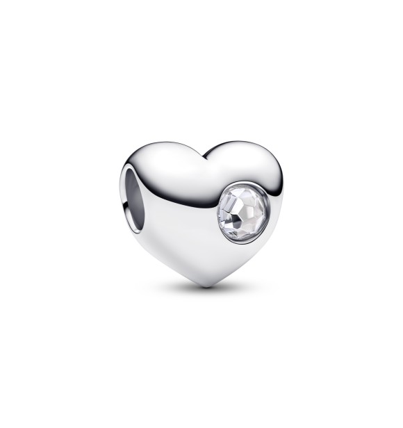 794161C04 Engravable heart sterling silver charm with clear cubic zirconia