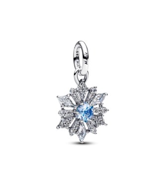 PANDORA 794209C01 Colgante de plata de ley con copo de nieve de Frozen de Disney con cristal azul agua y circonita cúbica transparente.