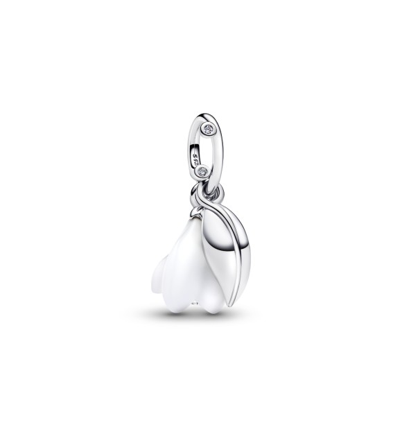 PANDORA 794239C01 Colgante de plata de ley con flor de campanilla de invierno,
 circonitas cúbicas transparentes y cristal de Murano blanco.