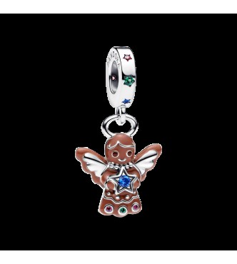 PANDORA 794247C01 Ángel de jengibre colgante de plata de ley con circonitas cúbicas rojas,
 cristal verde real, azul estelar y azul real.