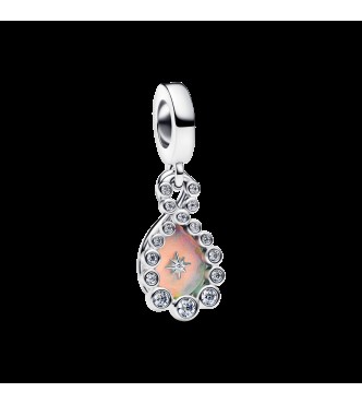 PANDORA 794251C01 Colgante doble Infinity de plata esterlina con circonita cúbica transparente y resina de ópalo Aurora cultivada en laboratorio.
