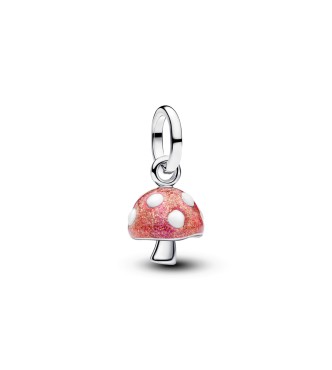 794376C01 Mushroom sterling silver dangle with glow in the dark white and shimmering red enamel
