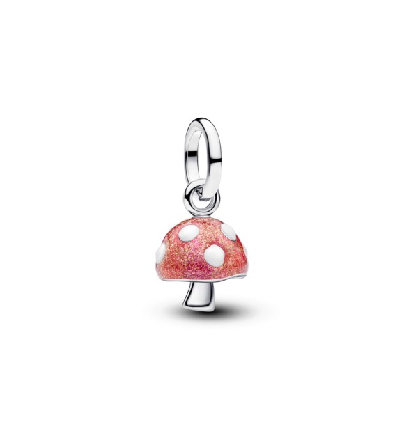 794376C01 Mushroom sterling silver dangle with glow in the dark white and shimmering red enamel