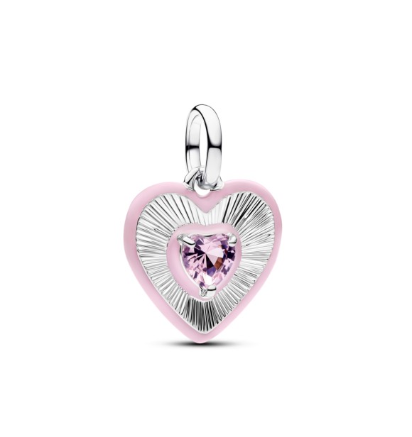 794409C01 Heart sterling silver medallion with orchid pink crystal and pink enamel