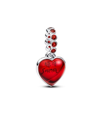 PANDORA 794429C01 Heart sterling silver double dangle with salsa red crystal and red Murano glass