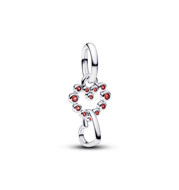PANDORA 794435C01 Connected hearts sterling silver dangle with salsa red crystal