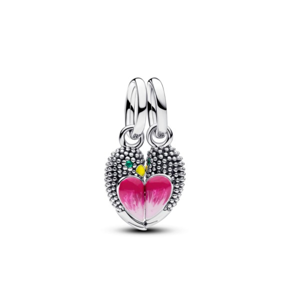 PANDORA 794484C01 Colgante magnético divisible de pájaros del amor en plata de ley con cristal verde real,
 esmalte amarillo y rosa sombreado.