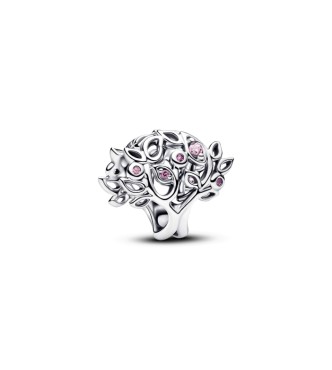 PANDORA 794486C01 Charm de plata de ley con forma de árbol de la vida con elegante circonita rosa y cristal rosa fucsia.