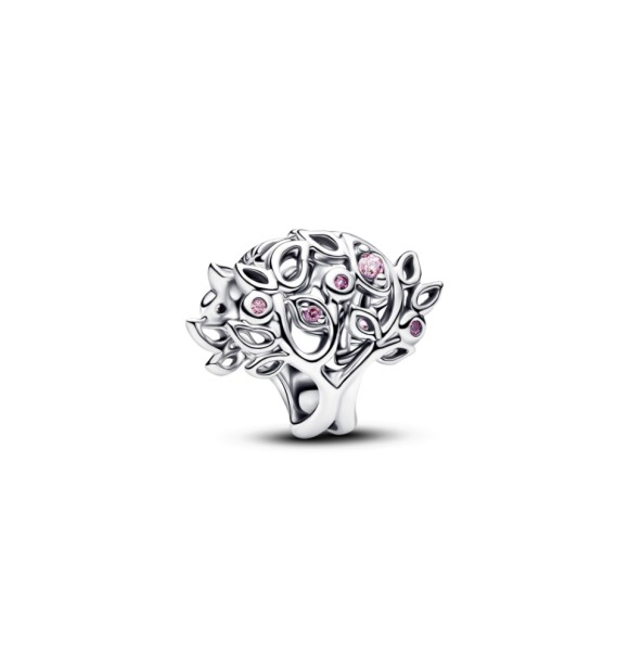 PANDORA 794486C01 Charm de plata de ley con forma de árbol de la vida con elegante circonita rosa y cristal rosa fucsia.