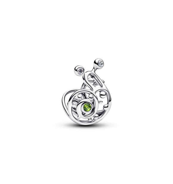 PANDORA 794557C01 Charm de caracol en plata de ley con cristal verde claro y circonitas cúbicas transparentes.