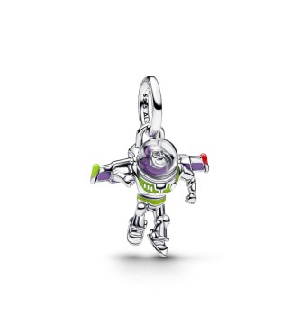 794604C01 Disney Toy Story Buzz Lightyear sterling silver dangle with red,
 purple, green enamel and transparent UV resin