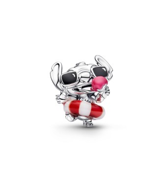 794642C01 Disney Stitch sterling silver charm with white and red Murano glass,
 black and pink enamel