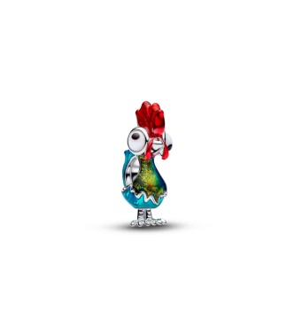 794644C01 Disney Moana Heihei sterling silver charm with white and black Murano glass,
 red, blue and shimmering green enamel