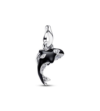 794683C01 Orca sterling silver double dangle with clear cubic zirconia and black enamel