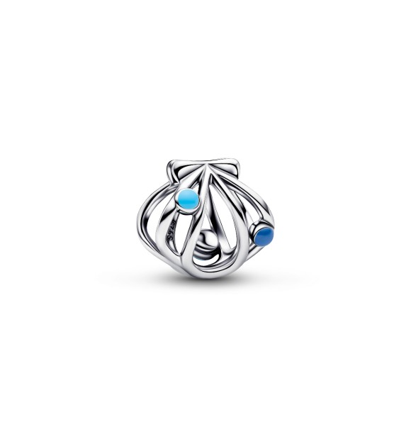 794695C01 Openwork shell sterling silver charm with blue enamel