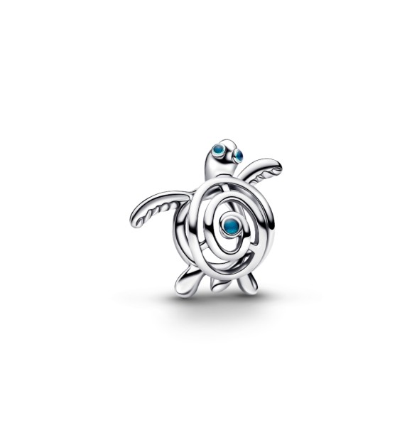 794697C01 Openwork turtle sterling silver charm with turquoise enamel