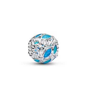 794699C01 Openwork fish sterling silver charm with transparent blue enamel