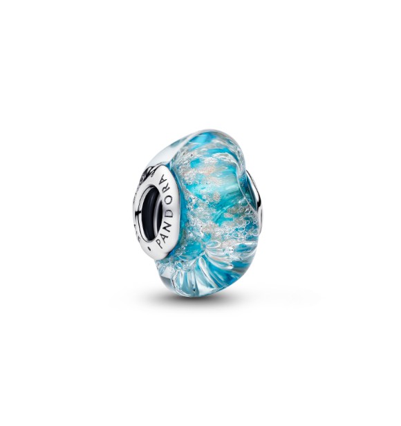 794701C01 Sterling silver charm with turquoise Murano glass with glitter