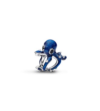 794706C01 Octopus sterling silver charm with shimmering blue and black enamel