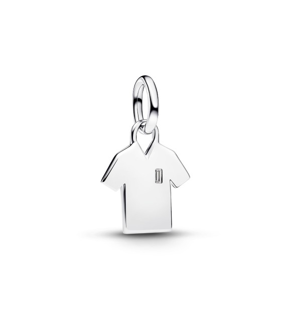 794708C01 Engravable football shirt sterling silver dangle with clear cubic zirconia