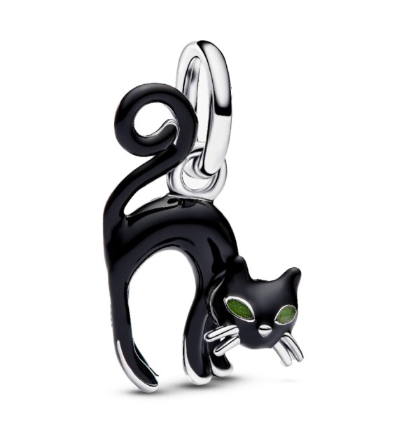 PANDORA 794769C01 Black cat sterling silver dangle with black and glow in the dark enamel