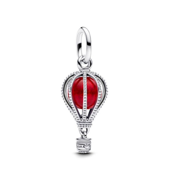 PANDORA 798064C01 Colgante de globo aerostático en plata de ley con cristal de Murano rojo