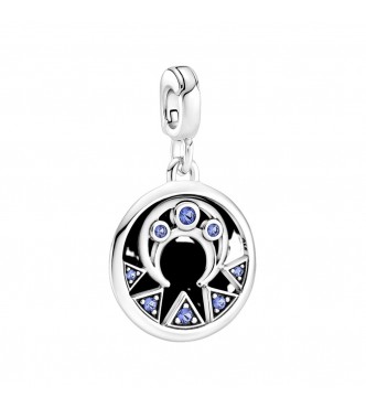 Moon and rays sterling silver medallion with stellar blue crystal