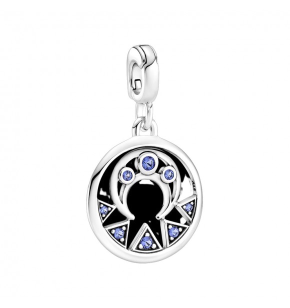Moon and rays sterling silver medallion with stellar blue crystal