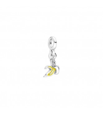 Banana sterling silver dangle charm with clear cubic zirconia and yellow enamel