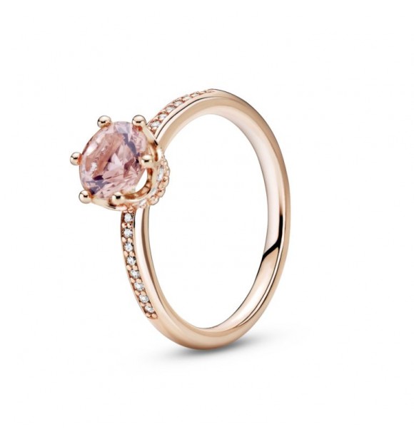 Pandora Ring Stackable 188289C01  Crown Pandora Rose ring with blush pink crystal and clear cubic zirconia
