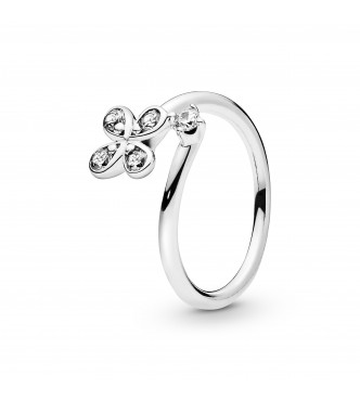 PANDORA Flower silver open ring with clear cubic zirconia