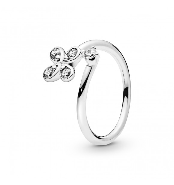 PANDORA Flower silver open ring with clear cubic zirconia